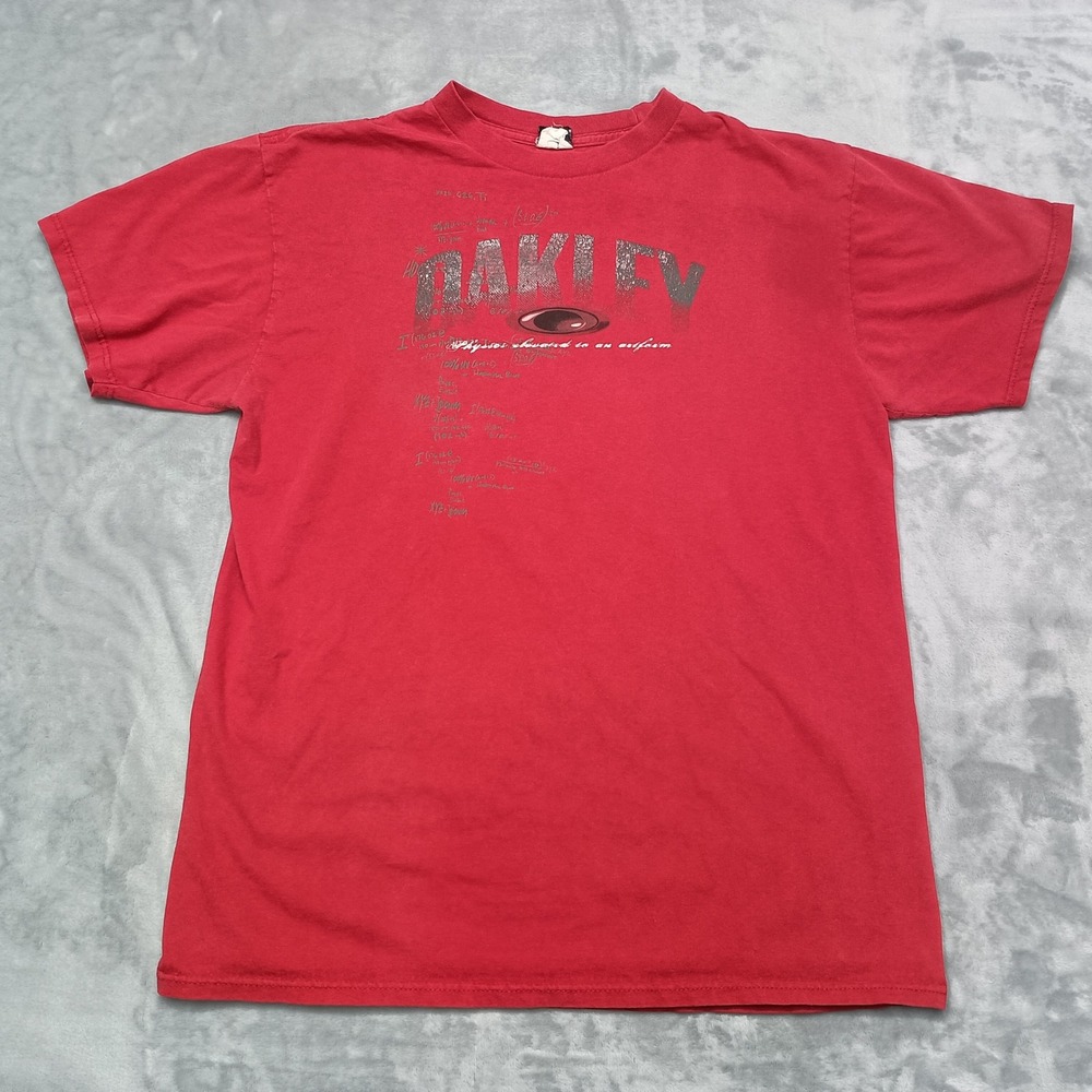 Oakley Shirt Mens Large Red Physics Elevated To An Artform Graphic Tee Y2K Skate